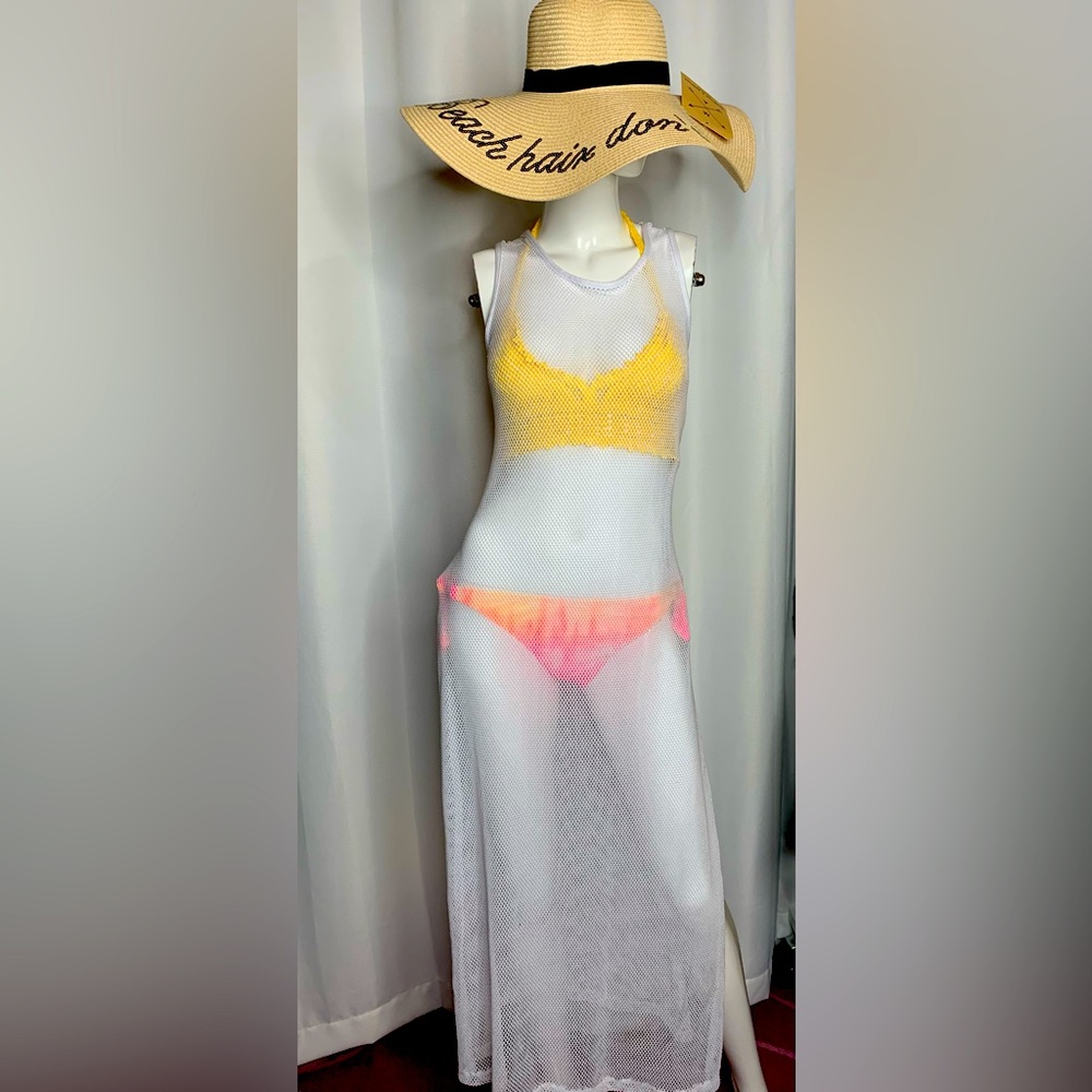 NWT White Mesh Sleeveless Coverup Dress